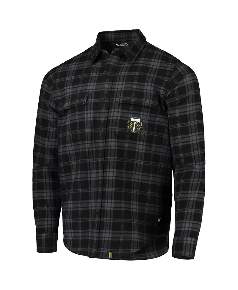 The Wild Collective Men's Black Portland Timbers Buffalo Check Button-Up Shirt