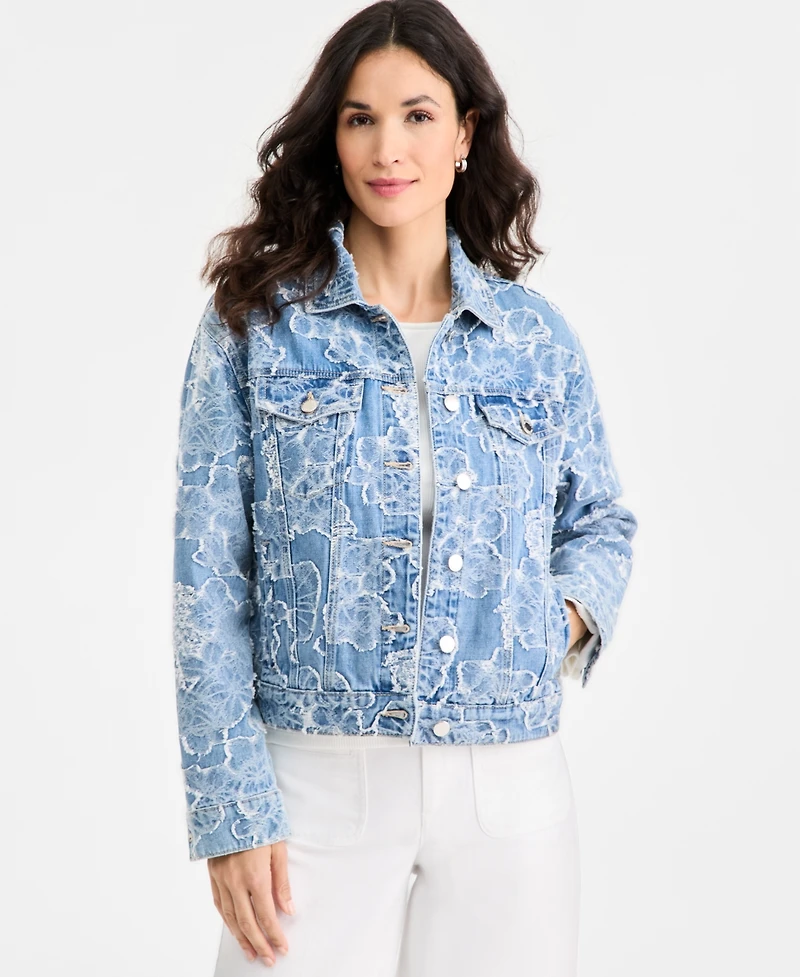 On 34th Women's Denim Jacquard Trucker Jacket, Macy's Exclusive