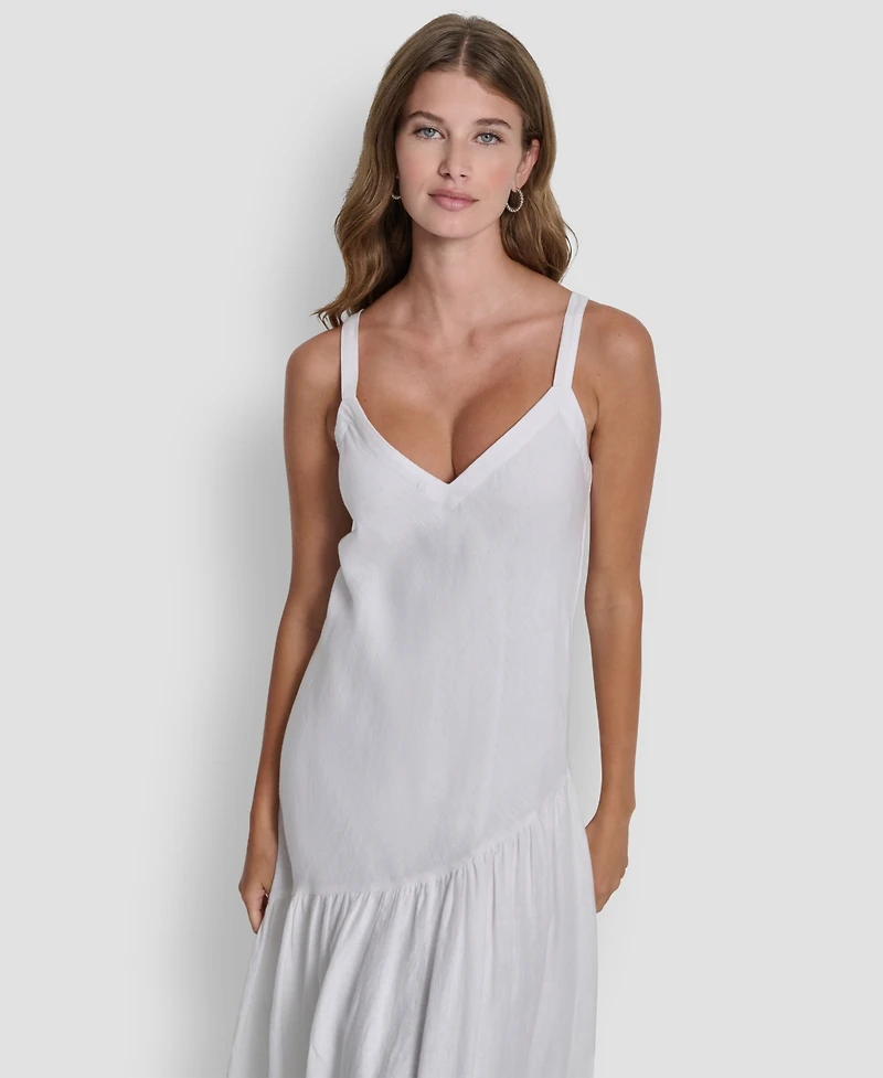 Dkny Women's Shirred Sleeveless V-Neck Dress