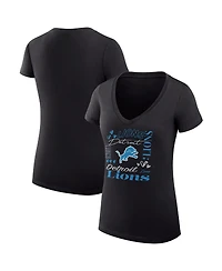 G-iii 4Her by Carl Banks Women's Black Detroit Lions Super-Slim Fit Lightweight Collage Team V-Neck T-Shirt