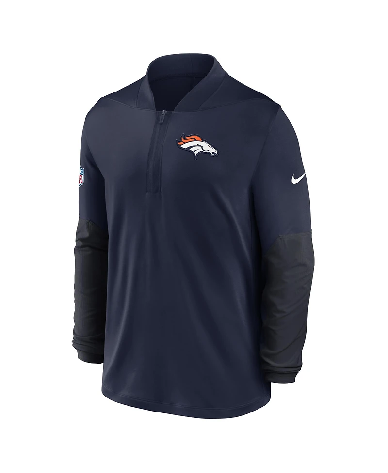 Nike Men's Navy Denver Broncos Sideline Dri-fit Half-Zip Pullover Hoodie