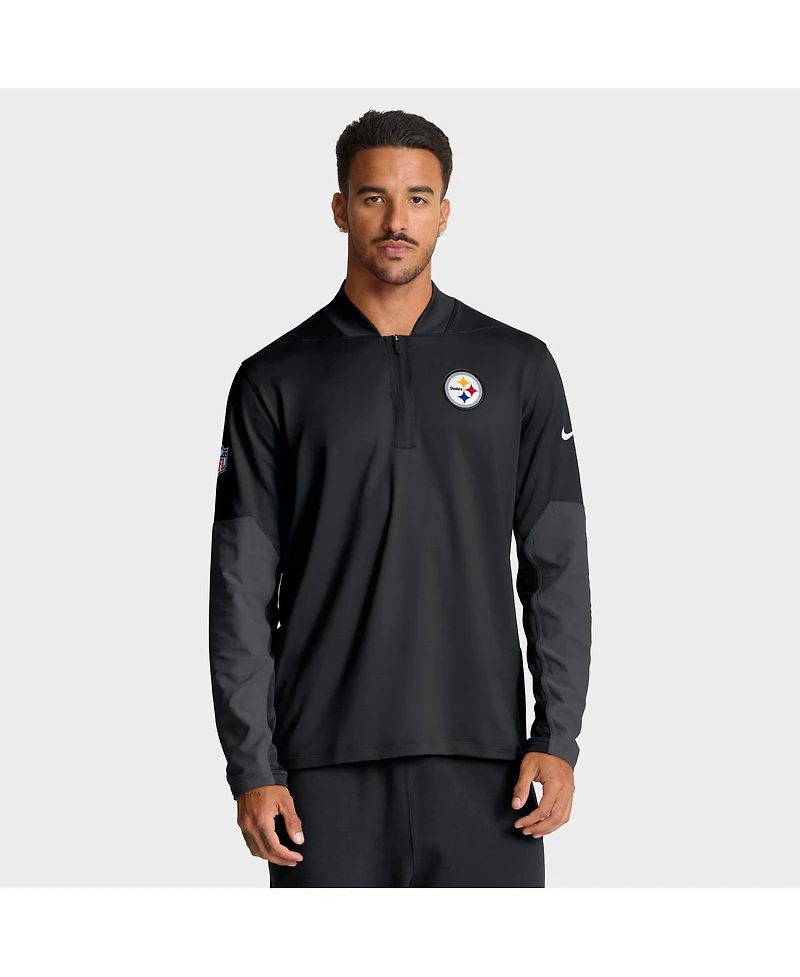 Nike Men's Black Pittsburgh Steelers Sideline Dri-fit Half-Zip Pullover Hoodie