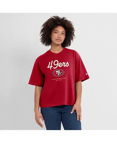 Nike Women's Scarlet San Francisco 49ers Essential Script Relaxed Boxy T-Shirt