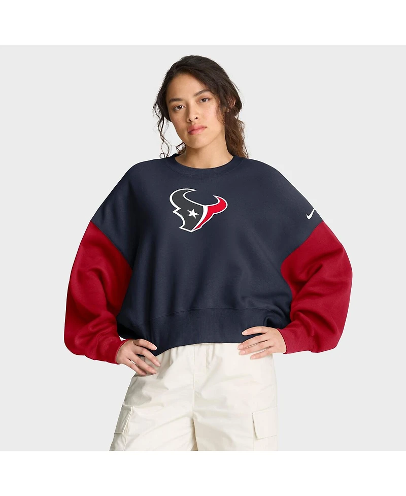 Nike Women's Navy Houston Texans Oversized Color-Block Pullover Sweatshirt