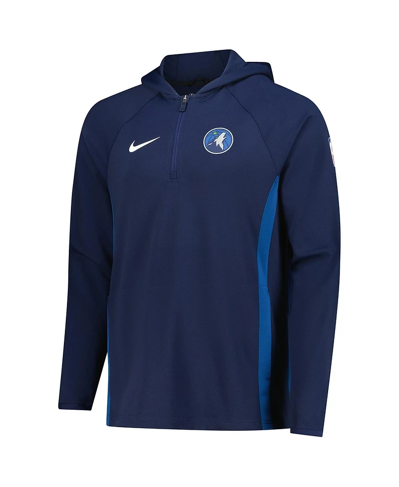 Nike Men's Navy Minnesota Timberwolves Authentic On Court Zone Quarter-Zip Dri-fit Hoodie Jacket