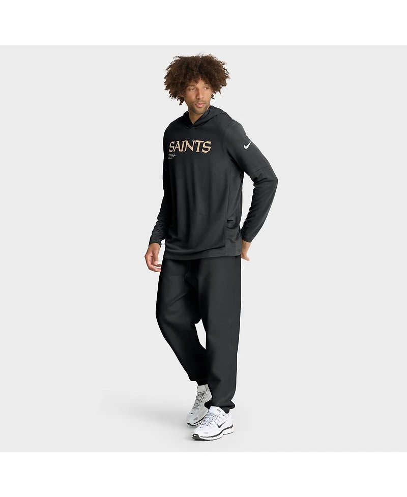 Nike Men's Black New Orleans Saints Sideline Pure Fury Dri-fit Long Sleeve Hoodie T-Shirt