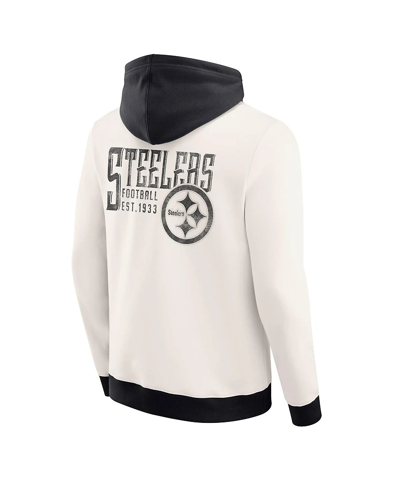 Darius Rucker Collection by Fanatics Men's Cream Pittsburgh Steelers Distressed Graphics Full-Zip Hoodie