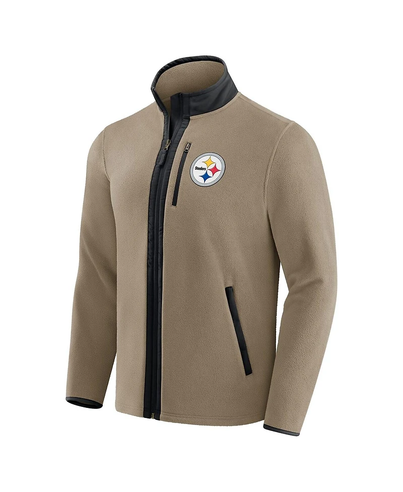 Nfl x Darius Rucker Collection by Fanatics Men's Tan Pittsburgh Steelers Heavyweight Polar Fleece Full-Zip Jacket