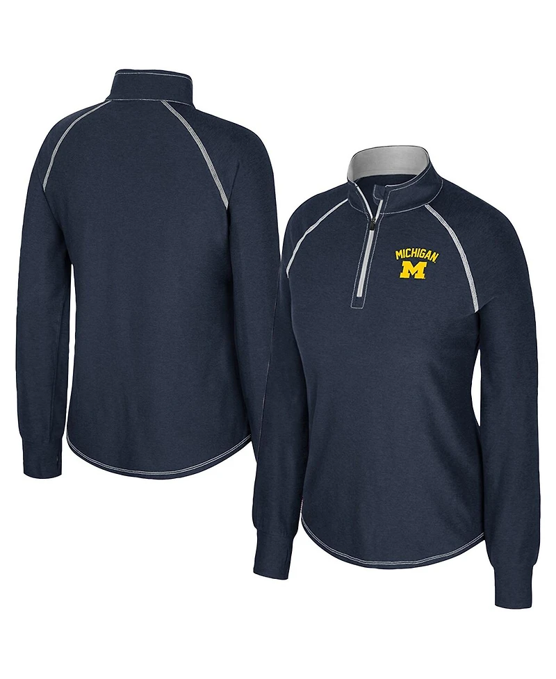 Colosseum Women's Navy Michigan Wolverines Bikram Raglan Quarter-Zip Sweatshirt