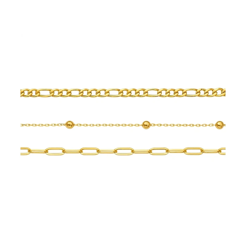 Adriana 3-Piece Stackable Bracelet Trio Set, Beaded, Figaro, Paperclip Link