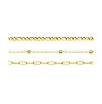 Adriana 3-Piece Stackable Bracelet Trio Set, Beaded, Figaro, Paperclip Link