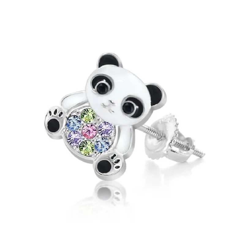 Chanteur Girls /Girl/Panda Enamel Multi-color Crystal White Gold Palladium Plating Screwstud Earring