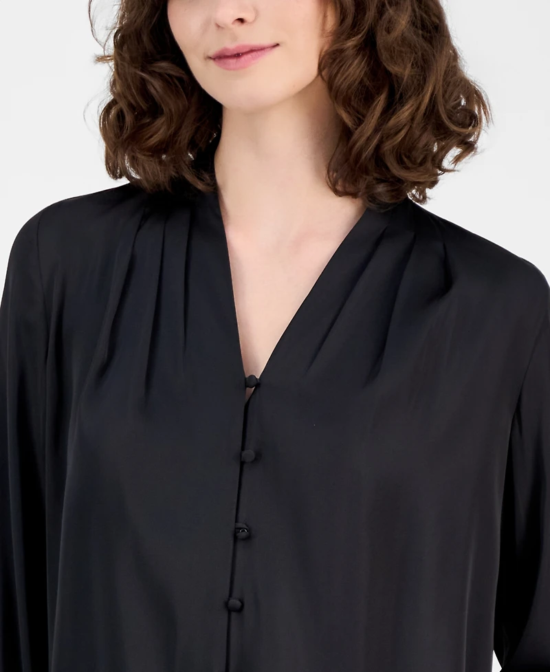 Anne Klein Women's V-Neck Button-Front Blouse