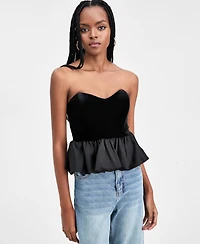 Bar Iii Women's Velvet Peplum Corset Strapless Top, Macy's Exclusive