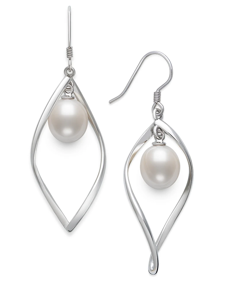 Belle de Mer Cultured Freshwater White Drop Pearl (8-9mm) Earrings in Sterling Silver
