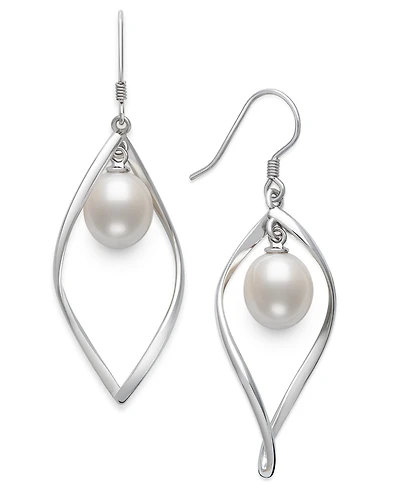 Belle de Mer Cultured Freshwater White Drop Pearl (8-9mm) Earrings in Sterling Silver