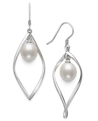 Belle de Mer Cultured Freshwater White Drop Pearl (8-9mm) Earrings in Sterling Silver
