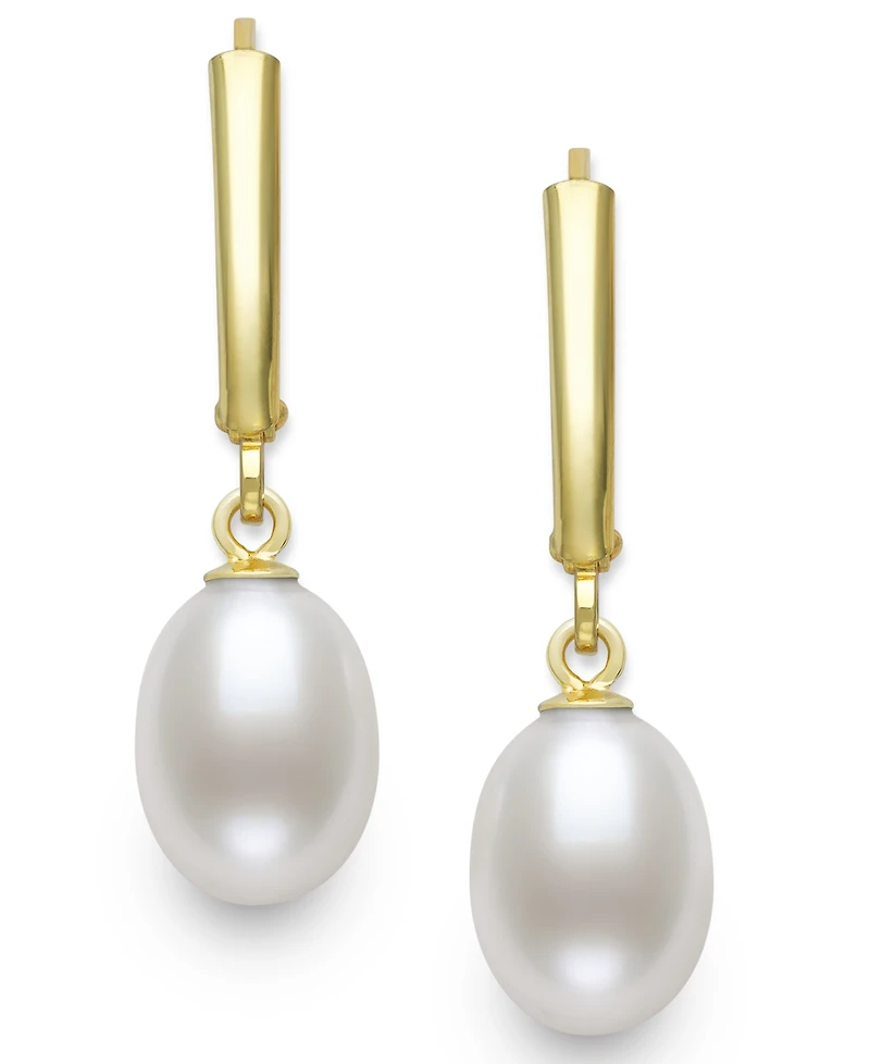 Belle de Mer Cultured Freshwater Drop Pearl (7-8mm) Earrings in 14k Gold over Silver
