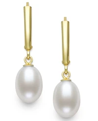 Belle de Mer Cultured Freshwater Drop Pearl (7-8mm) Earrings in 14k Gold over Silver