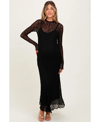 Pinkblush Maternity White Lace Mock Neck Long Sleeve Maxi Dress