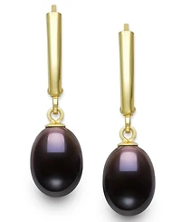 Belle de Mer Cultured Freshwater Peacock Black Drop Pearl (7-8mm) Earrings in 14k Gold over Silver
