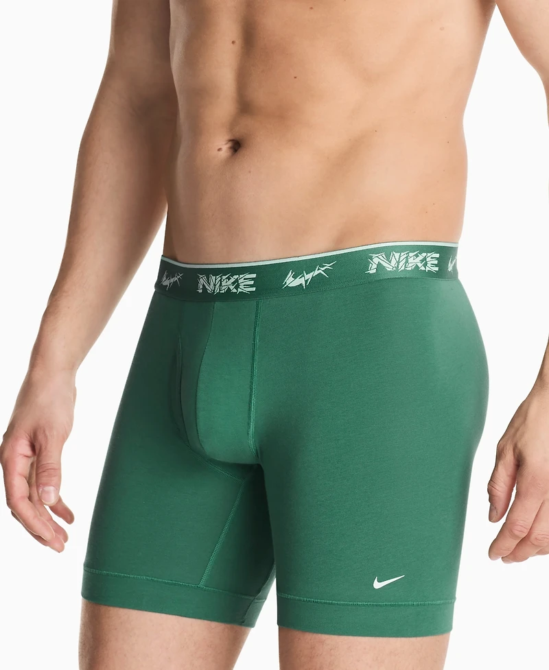 Nike Men's 3-Pack Dri-fit Essential Cotton Stretch Boxer Briefs - Evergreen Aura/ Deep Night/ Black