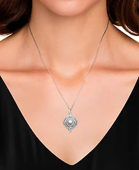 Belle de Mer Cultured Freshwater Button Pearl (9-10mm) and Lab Created Sapphire Necklace in Sterling Silver