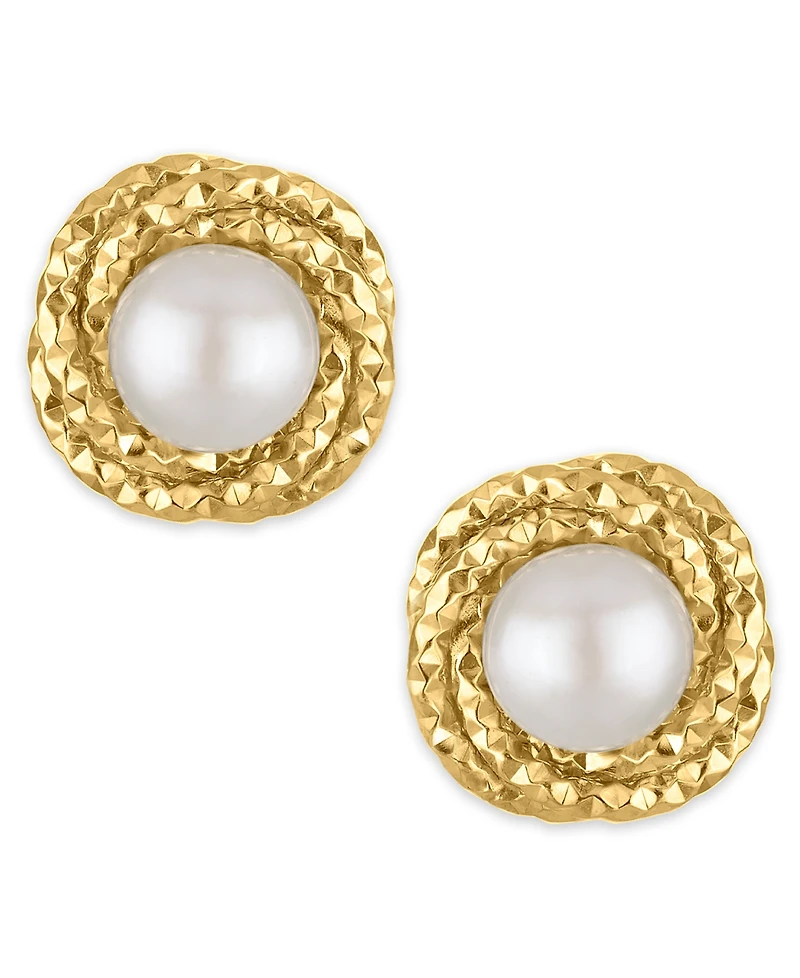 Macy's Cultured Freshwater Pearl (6-6.5mm) Love Knit Stud Earrings in 10k Gold