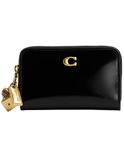 Coach Essential Small Spazzolato Leather Zip Around Card Case with Charm