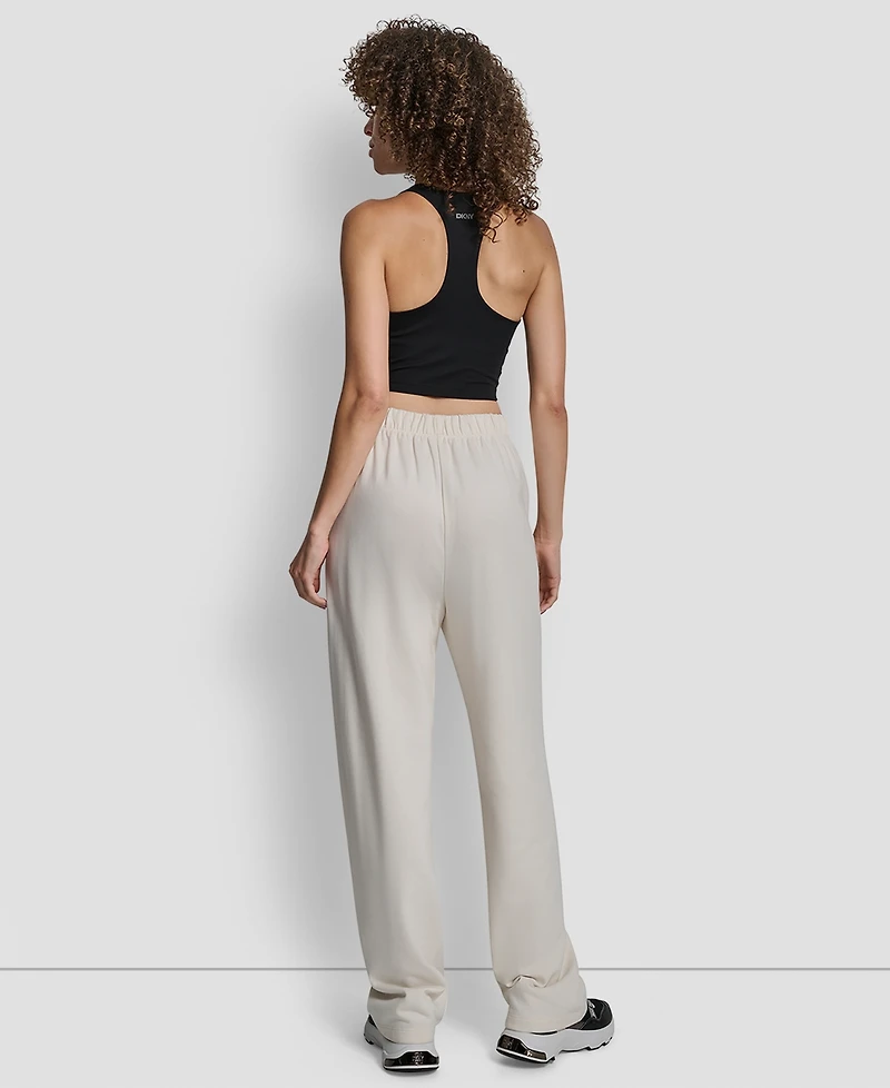 Dkny Women's Flocked Logo Boyfriend Open Leg Pants