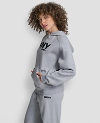Dkny Women's Flock Logo Kanga Pocket Pull-On Hoodie