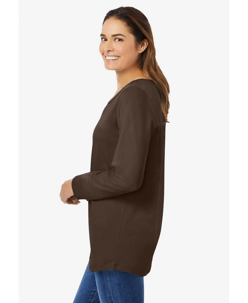 Woman Within Plus Perfect Long-Sleeve V-Neck Tee