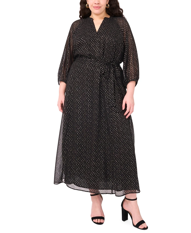 Vince Camuto Plus V-Neck 3/4-Sleeve Belted Maxi Dress