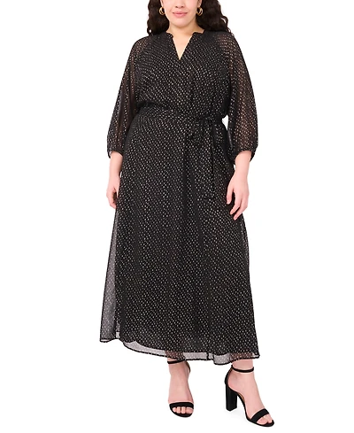 Vince Camuto Plus V-Neck 3/4-Sleeve Belted Maxi Dress