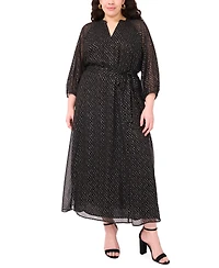 Vince Camuto Plus V-Neck 3/4-Sleeve Belted Maxi Dress