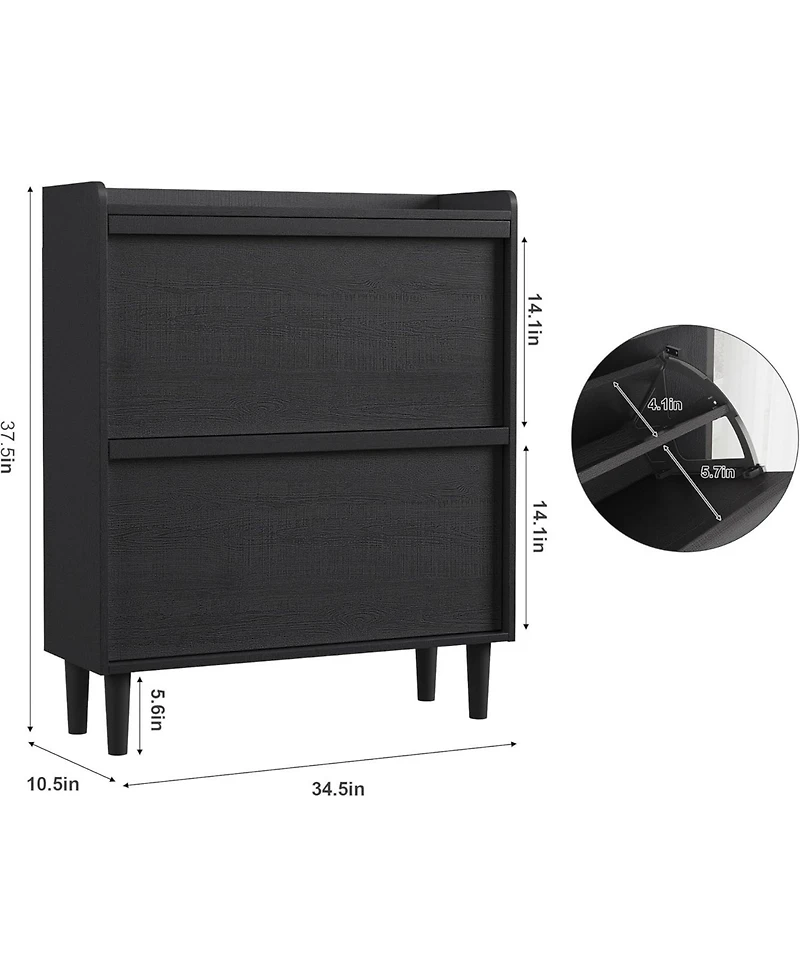 Shoe Cabinet with 2 Flip Drawers, Wooden Shoe Organizer with Adjustable Shelf, Shoe Storage for Entryway, Hidden Shoe Cabinet for Hallway, Living Room