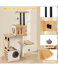 Gymax Wood Cat Tree w/Dual Cat Condos Sturdy Metal Tubes Frame Sisal Scratching Posts