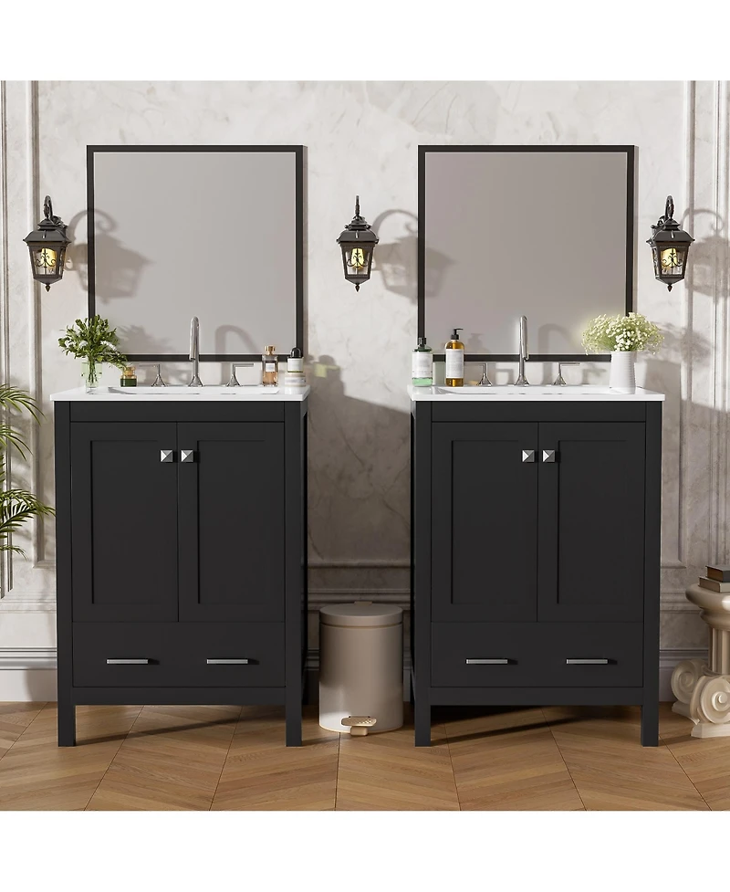Lovmor Bathroom Vanity with Integrated Undermount Sink Storage Cabinet Divided Drawer for Versatile Storage