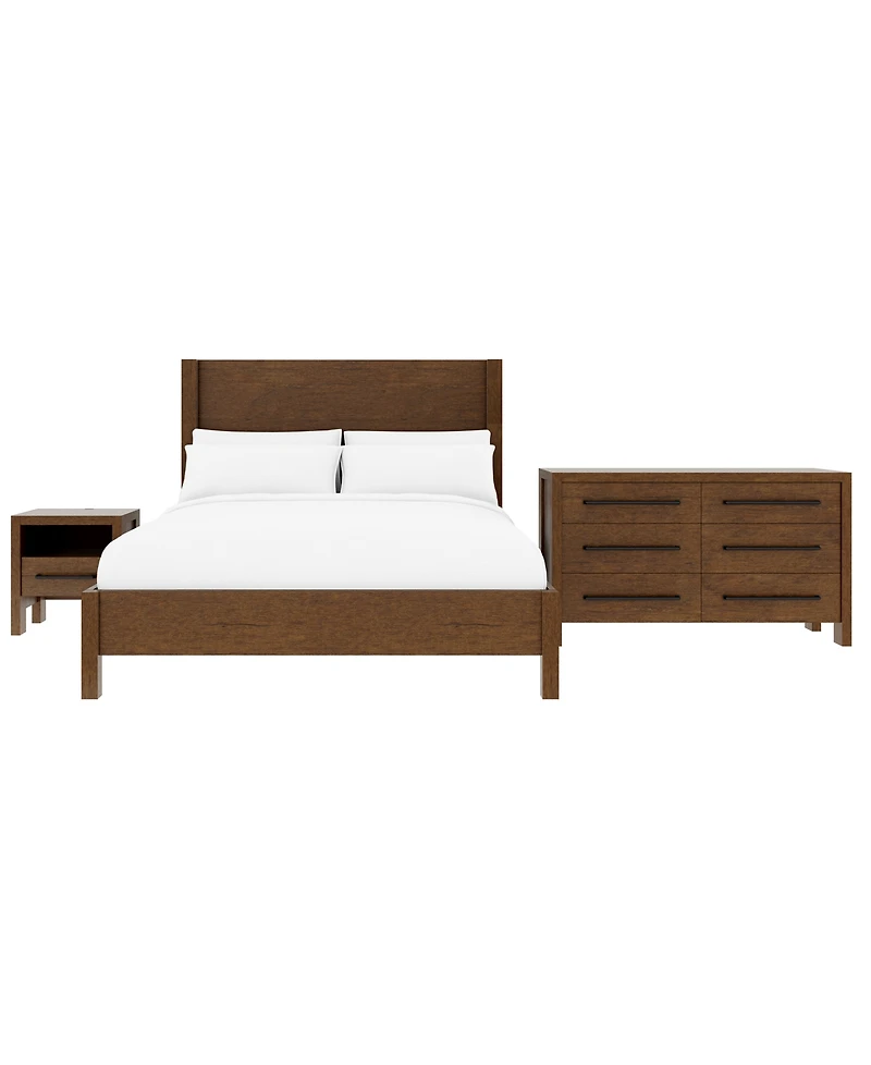 Furniture Davie Cracked Oak and Fabric 3-Pc. King Panel Set