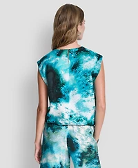 Dkny Women's Printed Drawstring Hem Sleeveless Top