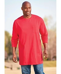 KingSize Men's Big & Tall Shrink-Less Lightweight Longer-Length Long-Sleeve Crewneck Pocket Tee