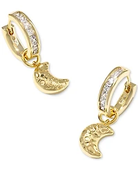 Kendra Scott Moon Kyocera Oparex Opal and Cubic Zirconia 14K Gold Over Brass Huggie Earrings
