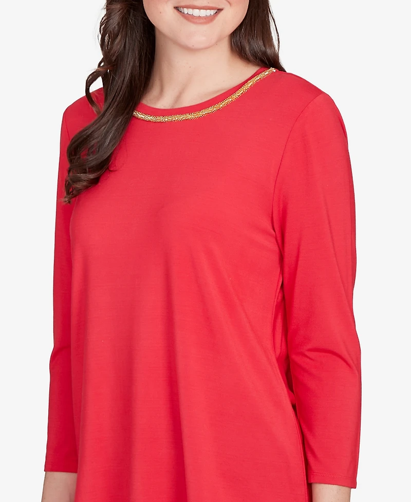 Ruby Rd. Petite Embellished Scoop Neck Solid Knit Top