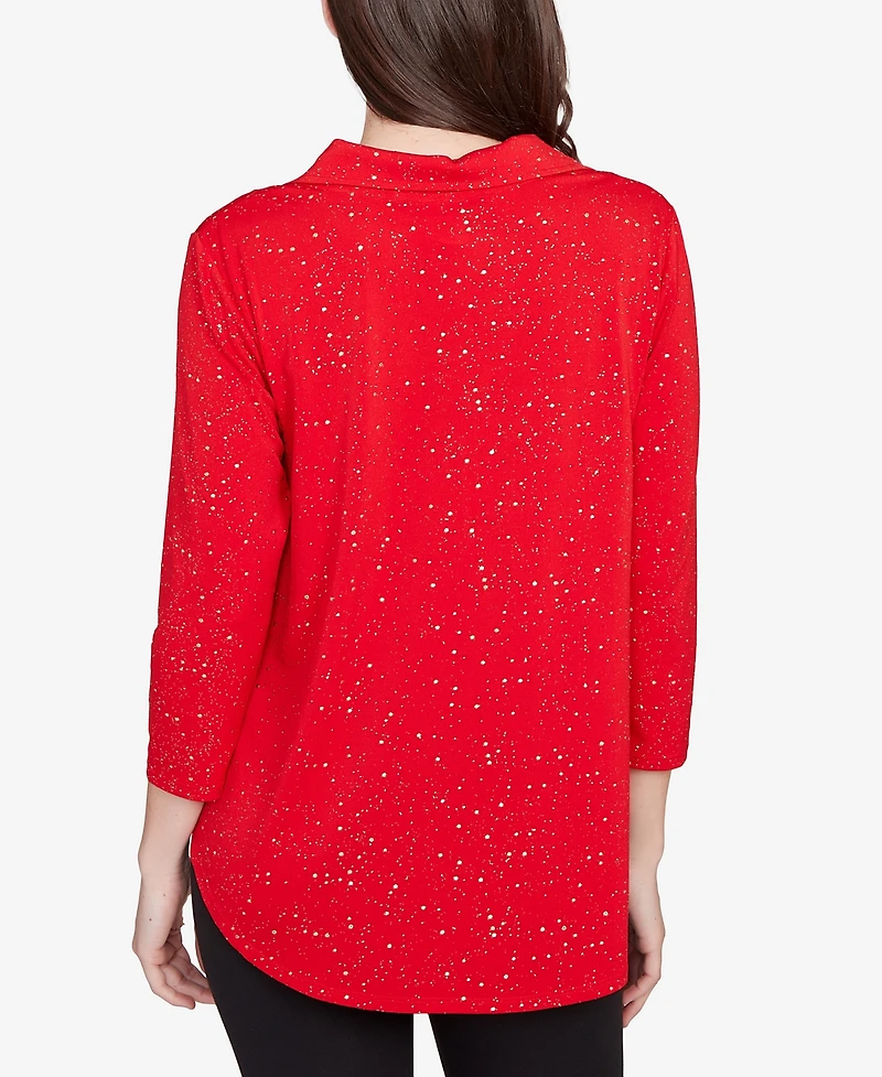 Ruby Rd. Petite Metallic Dew Drop Shirt Collar Top