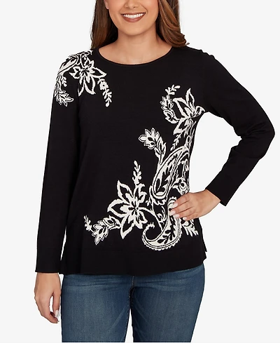 Ruby Rd. Petite Floral Paisley Jacquard Sweater