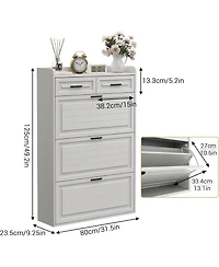 Shoe Storage Cabinet with 3 Flip Drawers and 2 Drawers, Hidden Wood Shoe Cabinet for Entryway, Freestanding Shoes Organizer Cabinet, White