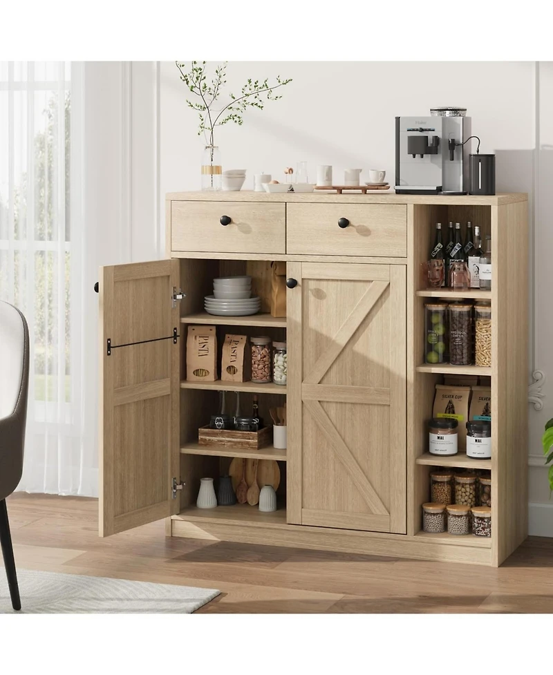 42" Tall Modern Shoe Storage Cabinet with Doors and Drawers, 3 Adjustable Shelves, 4-Tier Shoes Rack Organizer Cabinet for Entryway, Natural