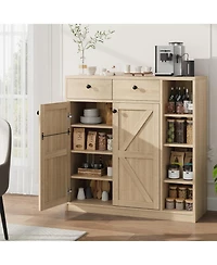 42" Tall Modern Shoe Storage Cabinet with Doors and Drawers, 3 Adjustable Shelves, 4-Tier Shoes Rack Organizer Cabinet for Entryway, Natural