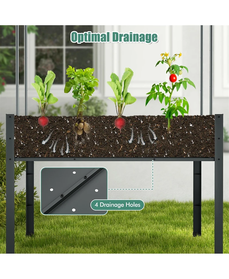 Gymax Raised Garden Bed w/ Cover & Legs Roll-up Window Climbing Trellis Drainage Holes