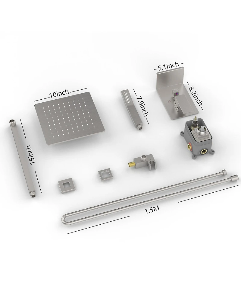 Rainsken Rainfall Shower System With Storage Rack 10 inch Shower Faucet Set Brushed Nickel with High Pressure with Square Shower Head